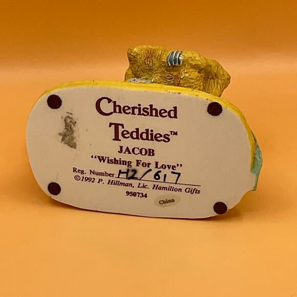 Jacob Cherished Teddies Wishing For Love 1992 Hamilton Gifts 950734 Figurine - Picture 8 of 8